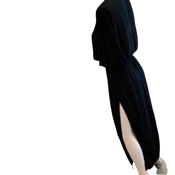 Indah Black Rayon Maxi Dress Elastic Smocked Waist High Side Slits sz XS - Picture 4 of 10
